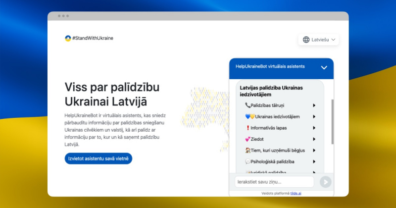 Radīts virtuālais asistents, kas apkopo informāciju par atbalsta iespējām Ukrainai Radīts virtuālais asistents, kas apkopo informāciju par atbalsta iespējām Ukrainai