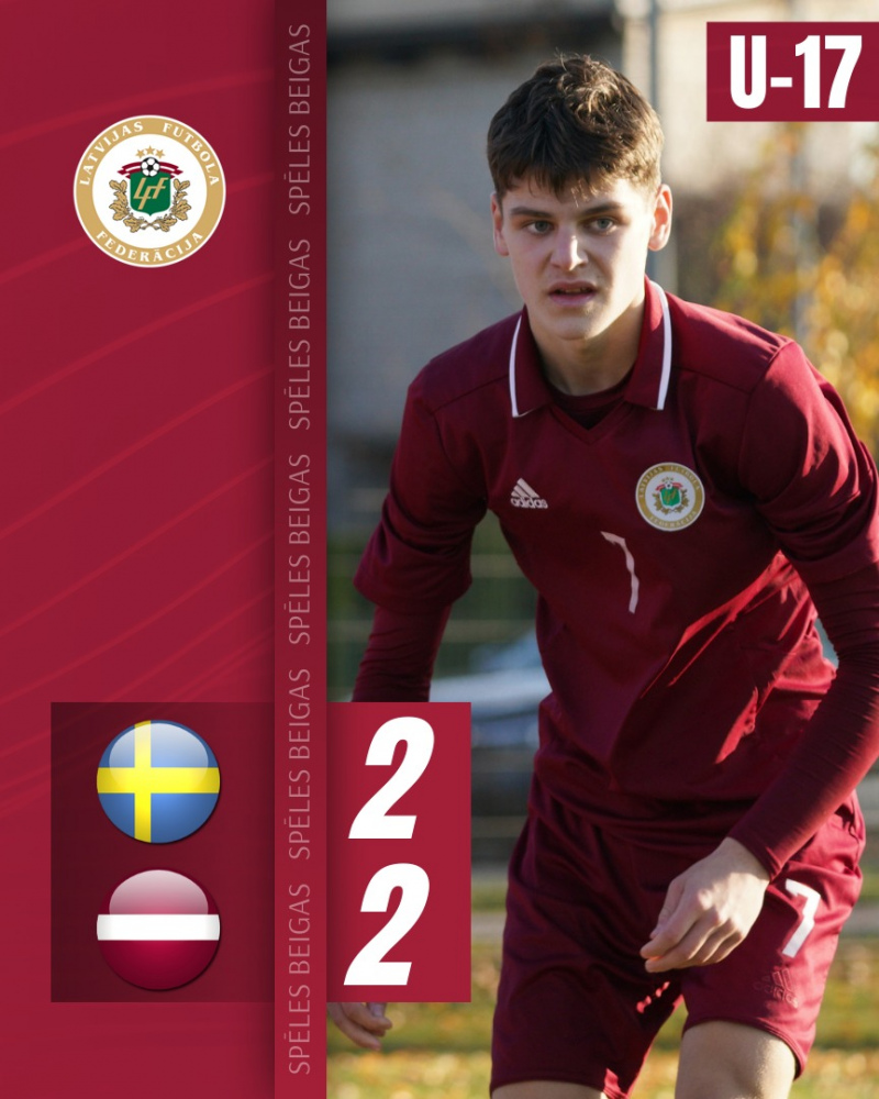 Latvijas U17 futbola izlase cīnās neizšķirti ar Zviedrijas vienaudžiem un iekļūst Elites kārtā